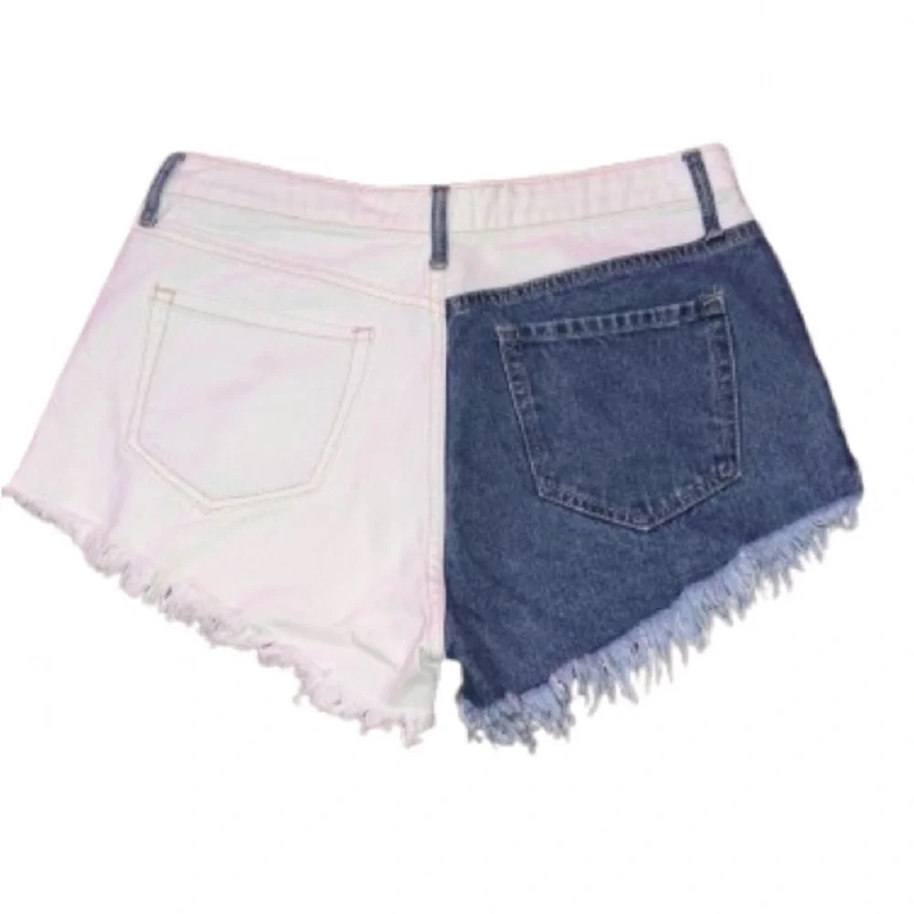 Nature Denim Two-Tone Denim and White Frayed Women Shorts Size L